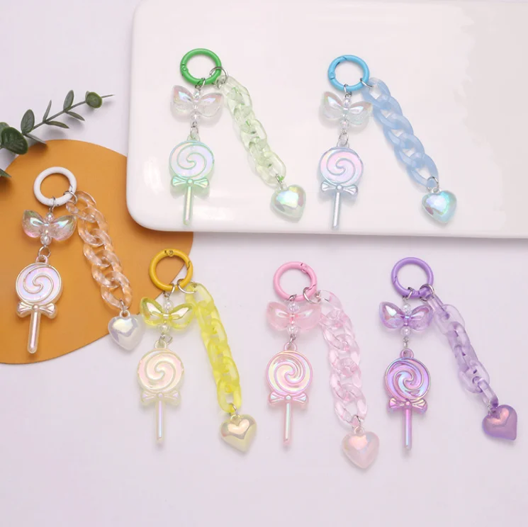 Glitter acrylic lollipop keychain Love Heart Keychains for girls and kids Bag pendant Couple Gift