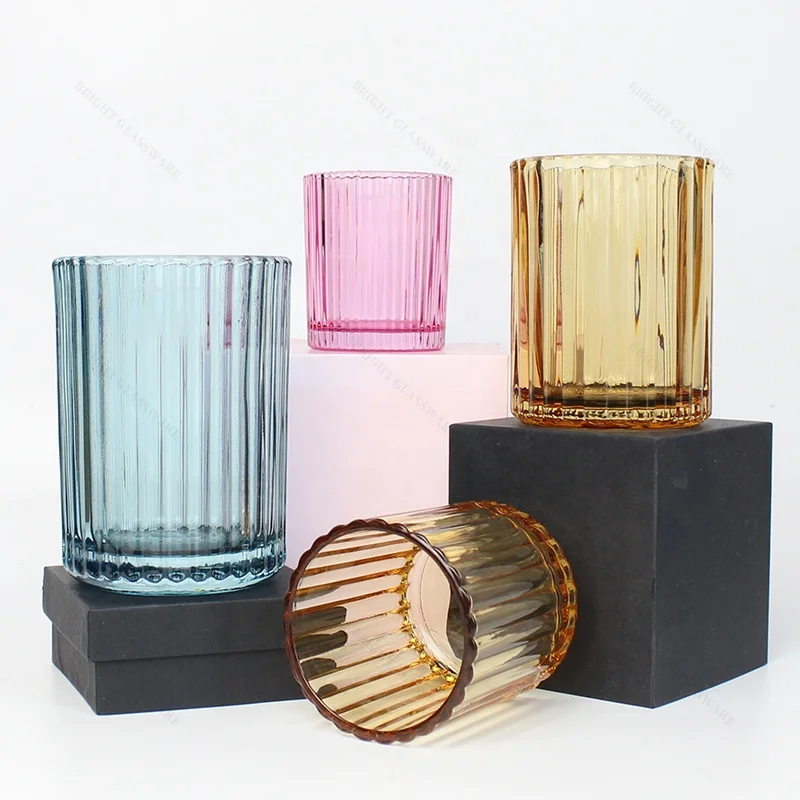 Wholesale Candle Holders Lanterns And Candle Jars Customized Luxury Striped Empty Modern Candle Jar For Home Decoration