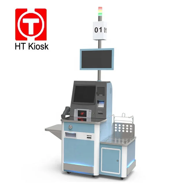Self check out kiosk with touch screen and ads screen Bags packing self payment Custom thermal printer kiosk