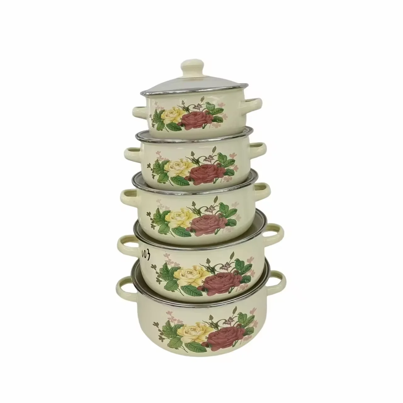 Manufacturing vendors 5 PCS enamel casserole Set Glass Lid Cookware Kitchen Casseroles Pot Set