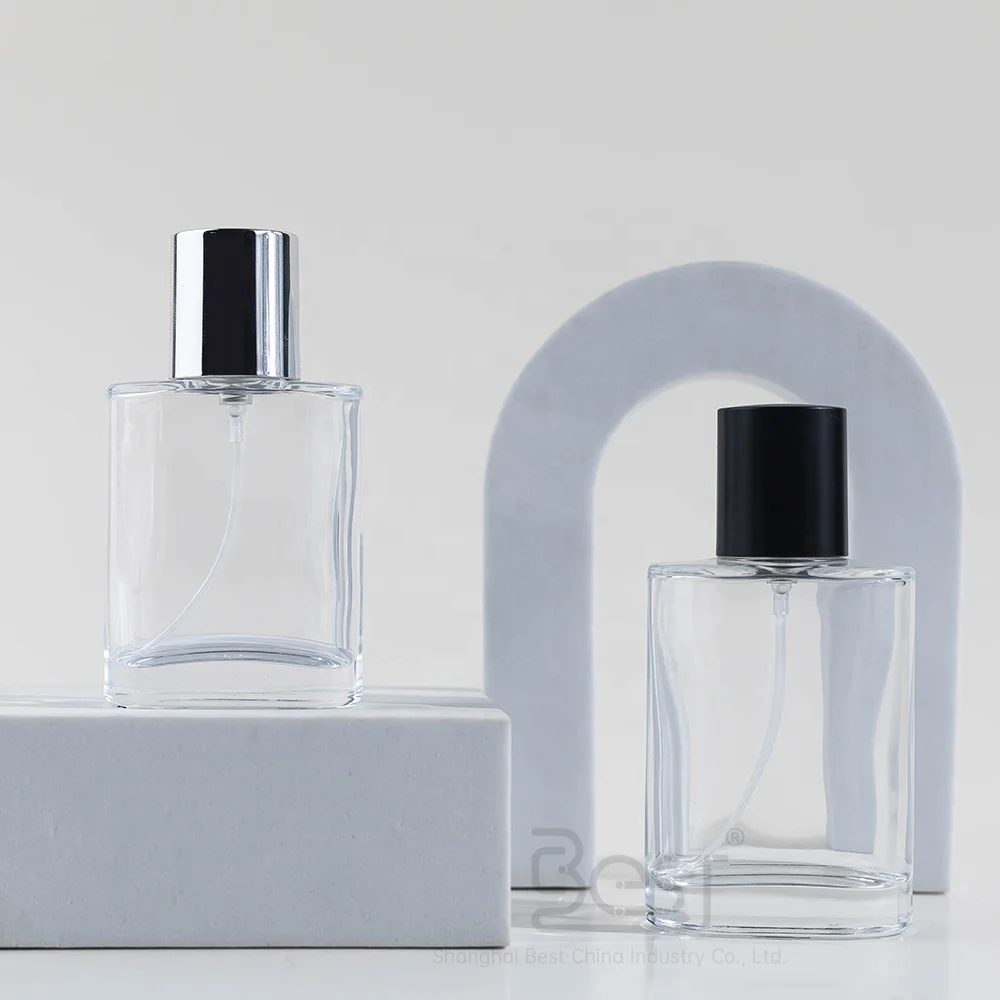 Classic Wholesale Transparent High Quality Round Spray Special 30ml  50ml Glass Perfume Bottle with  Aluminum Pump Sprayer