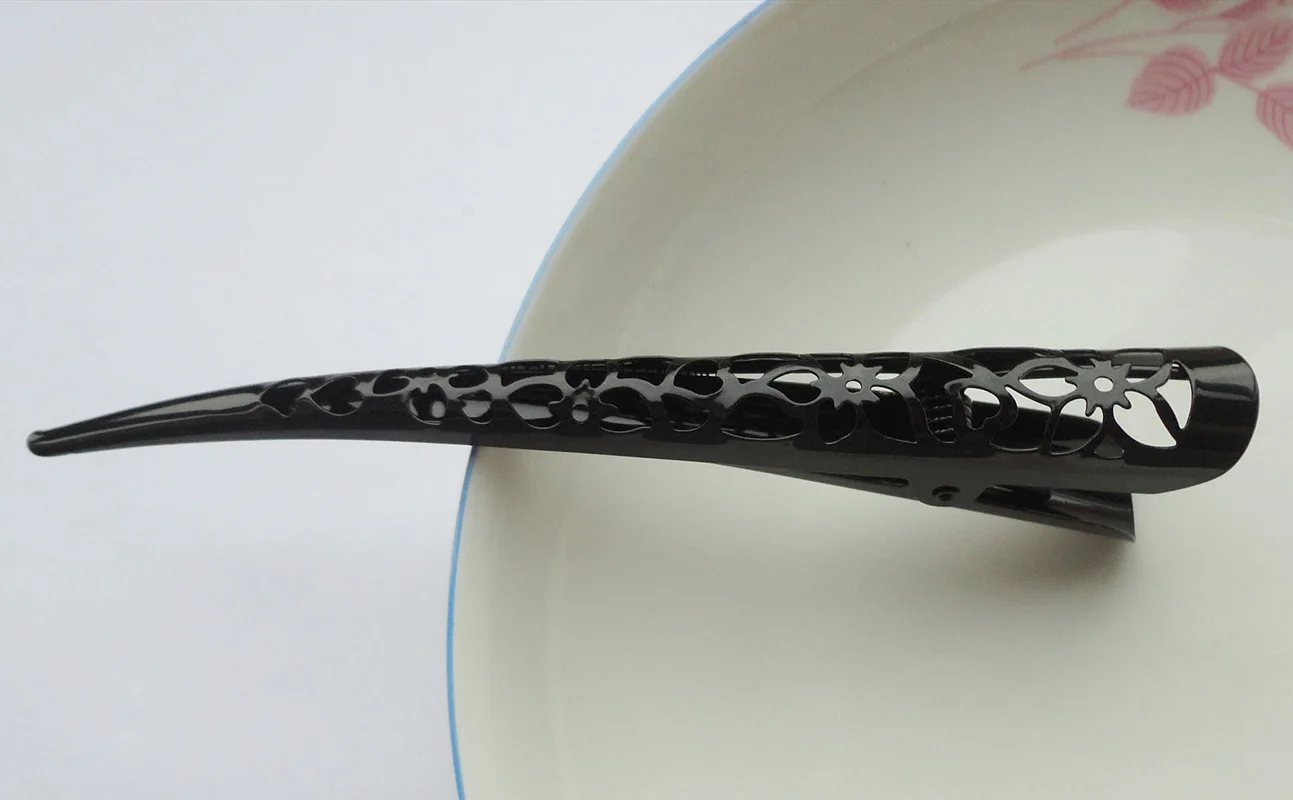 13cm Black Filigree Flower Metal Beak Clip Salon Hair Section Hairpins for Women Hairdressing Large Alligator Hair clip