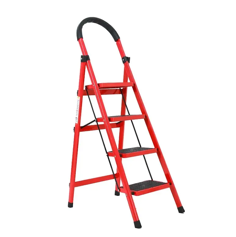 Popular 4 Step Red EN 131 Foldable Steel Domestic Ladder with Handrail