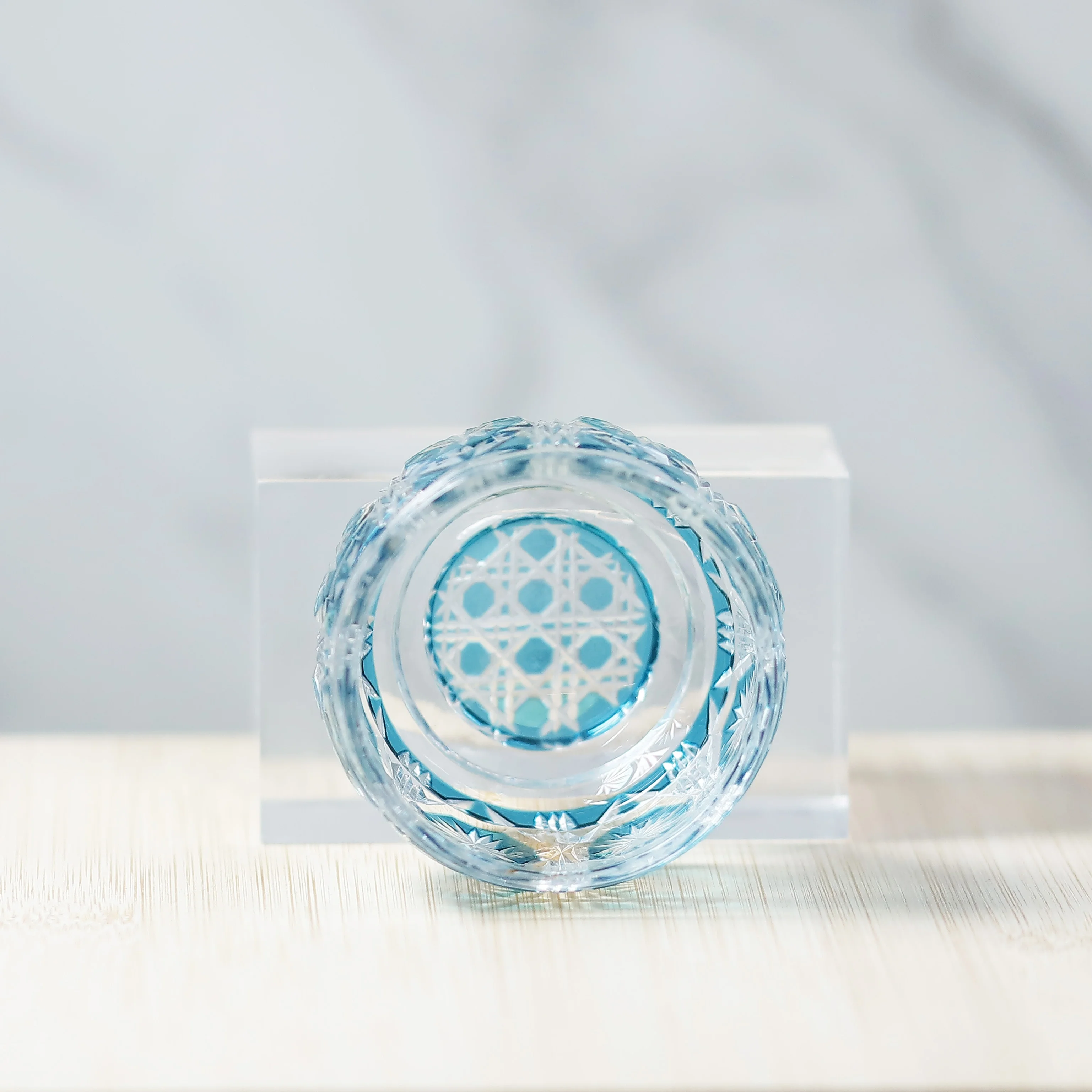 Sky Blue Classic Japanese Style Hand-Cut Liquor Glass Handcrafted Tea Cup Cold Wine Shot Glass for Coffee Tea & Wine Serving