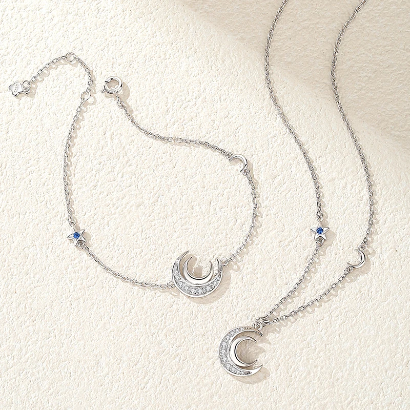 Trendy Jewelry Delicate Moon and Star Bracelet 925 Silver Gold Plated Zircon Charm double Moon Bracelets woman