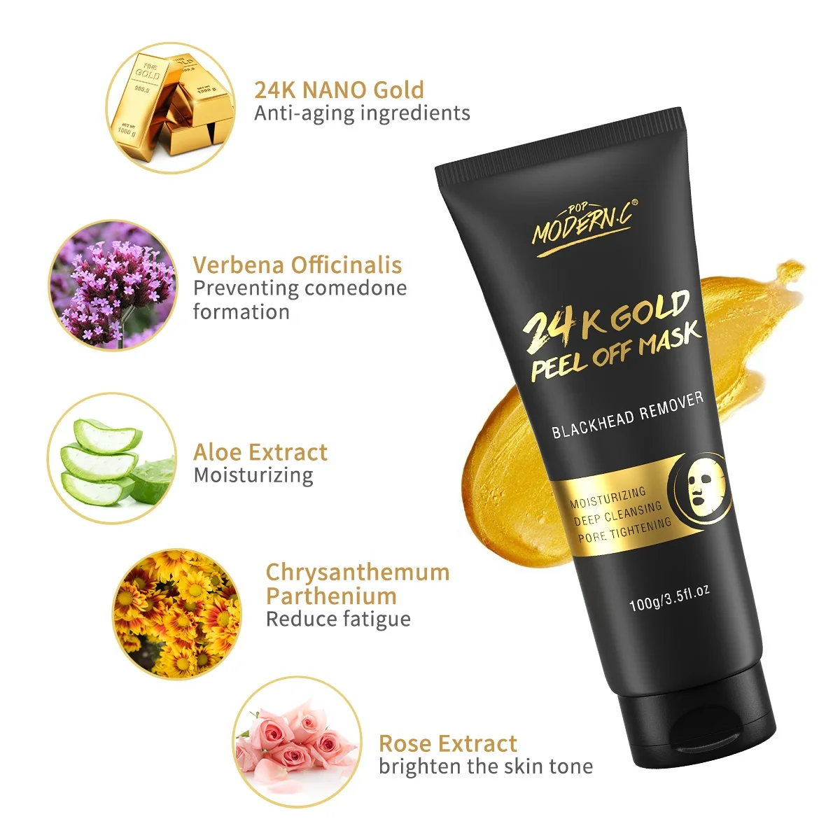 Private Label Skin Care 100g Gold Collagen Peel Off Face Mask Wholesale Oem Anti Aging 24k Gold Facial Mask