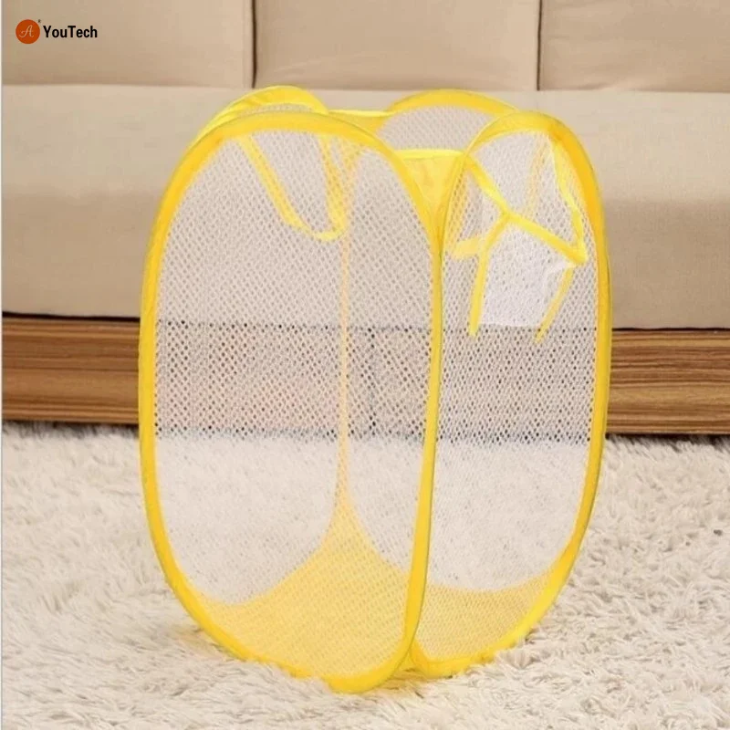Bedroom Storage Folding Dirty Clothes Basket Net Cloth Laundry Basket Dirty Clothes Basket