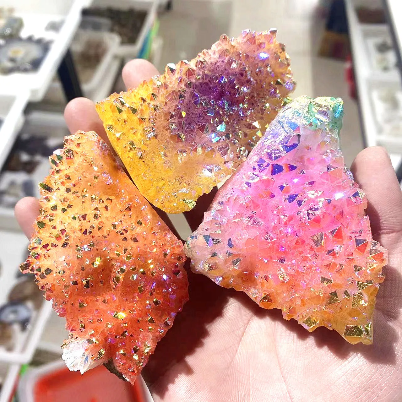 Natural Electroplating Crystal Cluster Titanium Aura Quartz Cluster Rainbow Clear Quartz Cluster for decorate