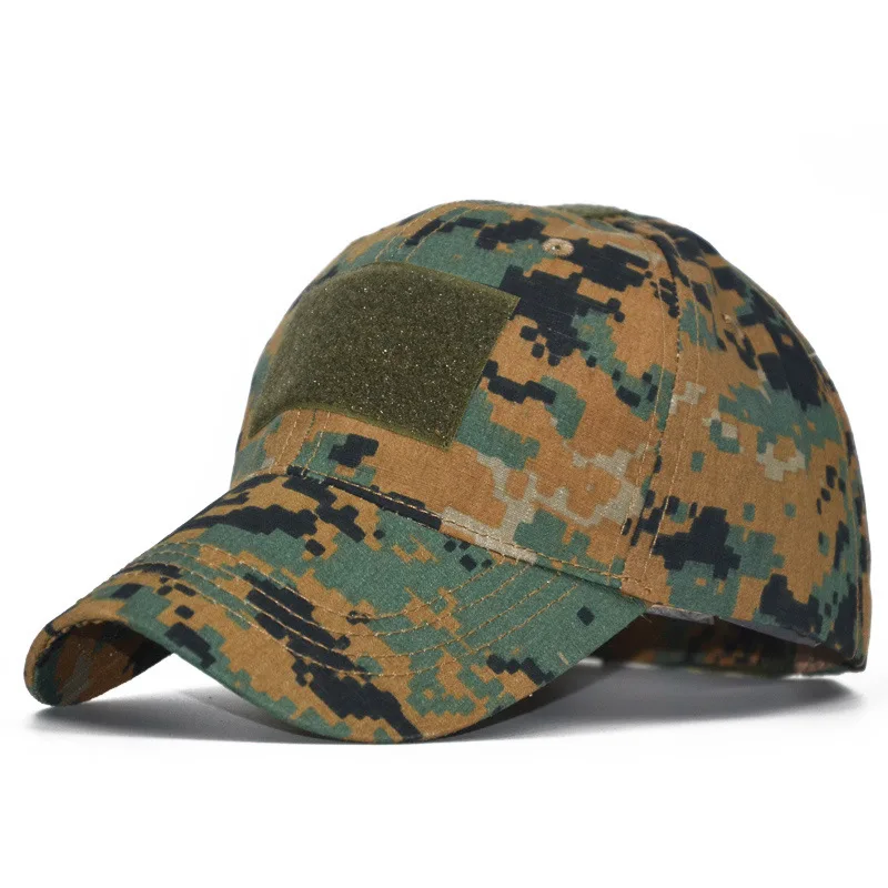 Custom Adjustable Outdoor Cotton Embroidery Cap Tactical Camouflage Baseball Cap, hook and loop backing Camping Caps Hats