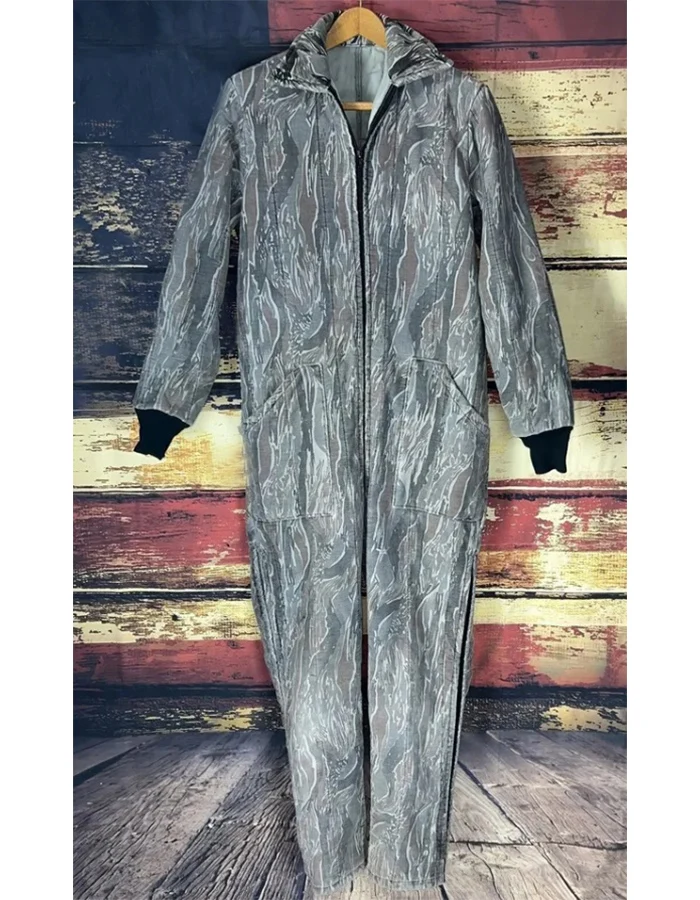 Unisex vintage Faded cargo jumpsuit Mens Camouflage Insulated Coveralls Warm farm overalls for winter