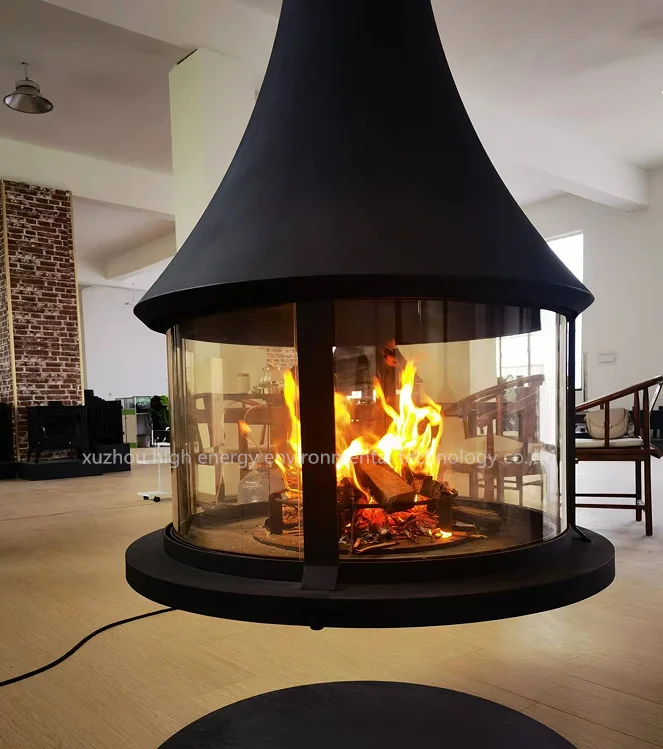 modern design wood burning stove indoor heating suspended fireplace with round big glass