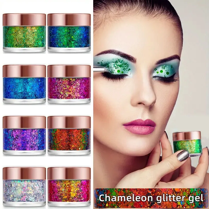 15ml Rose Gold Cap Your Logo Multi Color Factory Hot Sale Glitter Eyeshadow Palette Easy Clean By Water Chameleon Glitter Gel