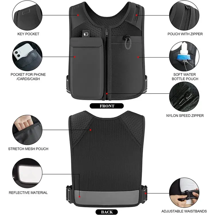 Custom Reflective Running Phone Water Vest Bag Neoprene Outdoor Sports Breathable Marathon Trail Running Hydration Vest