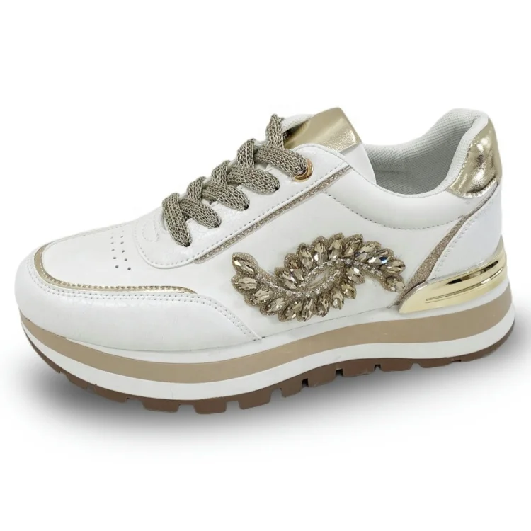 Free Sample Diamond Decorate Women Daily Wear Casual Platform Fashion Women Wedged Sneakers