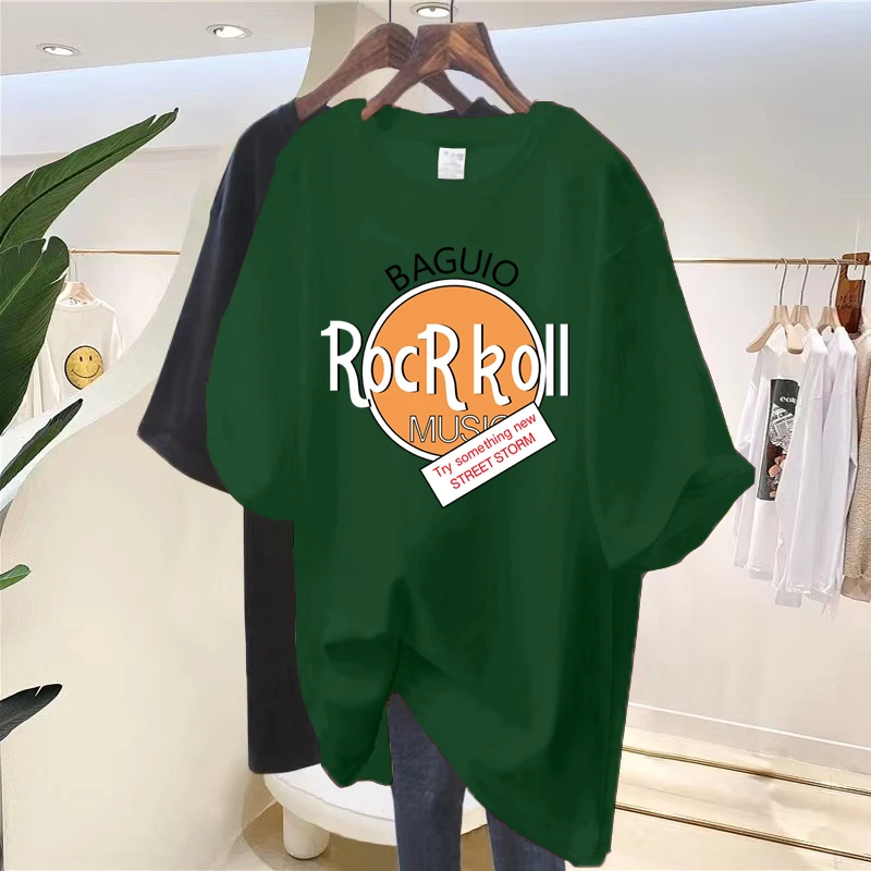 Wholesale custom 100 cotton micro-label printed summer short sleeve T-shirt women 2024 new round neck loose top