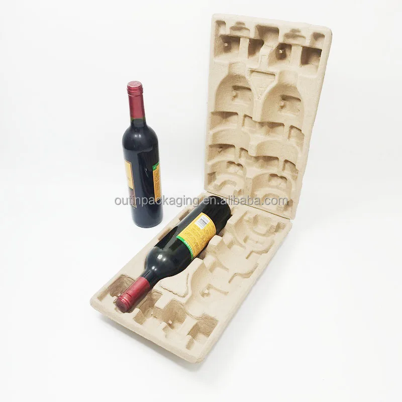 biodegradable Recyclable molded paper pulp wine tray mold pulp wine glass bottle packaging box inner insert wine pulp packaging
