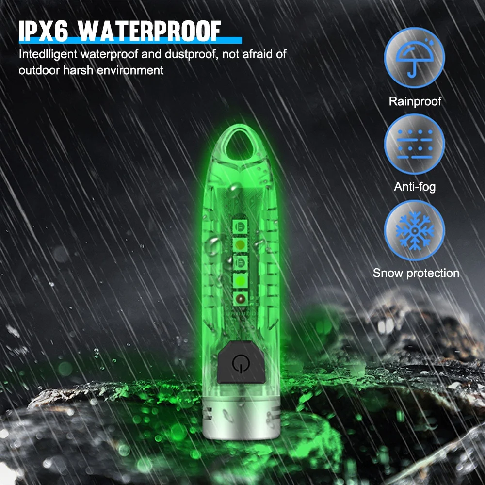 Mini keychain flashlight 12 modes rechargeable waterproof portable edc flash light 400 lumens keyring torch with yellow uv light