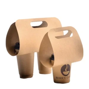 Disposable Paper Milk Tea Coffee Cup Holder Tray with Handle Kraft Paper Beverage Offset Printing Paper
