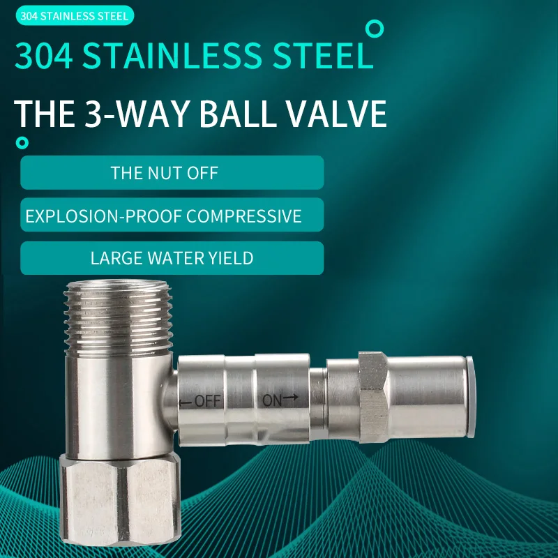 China water inlet tee of  purifier three way ball valve SUS304 kitchen faucet tap valves 3/8 inch