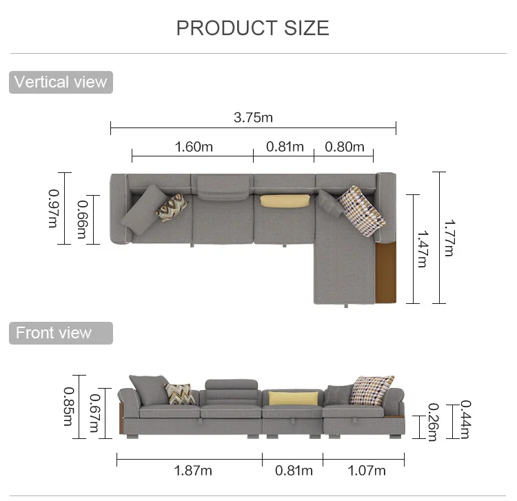 Modern European New L Grey Blue Corne Sectional Sofa Set With Storage Space