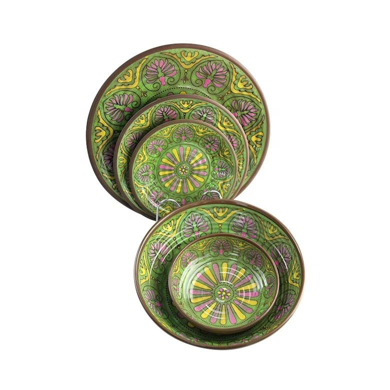 Melamine retro style unbreakable screw thread dinner set screw threaded melamine tableware diner plate set