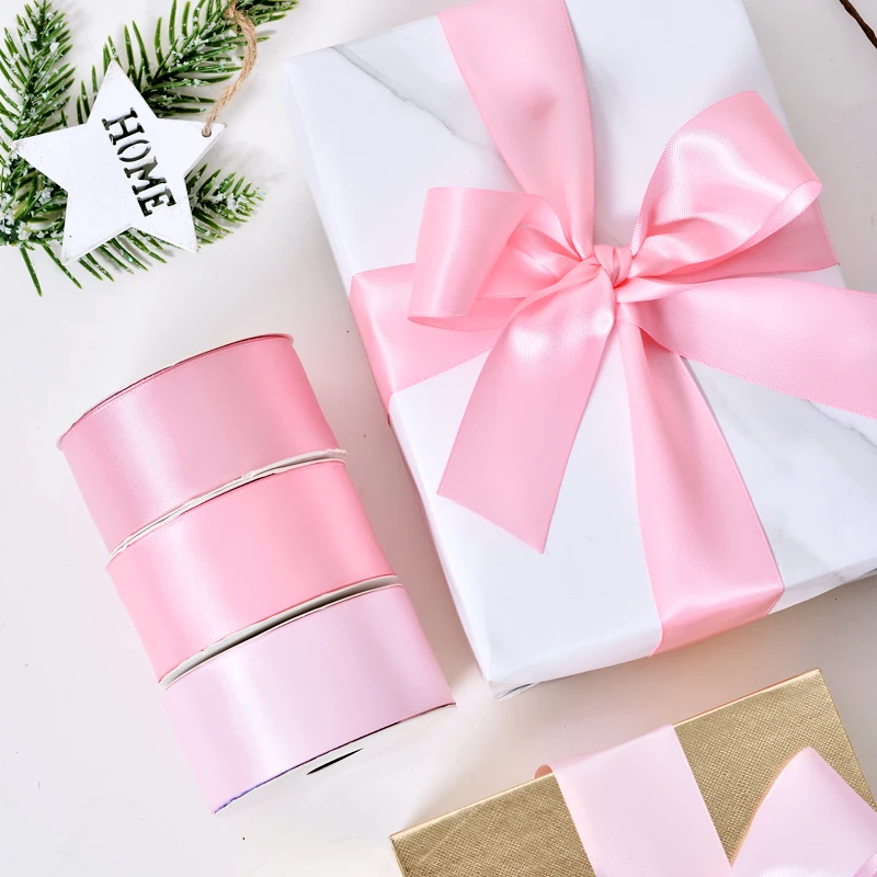 Yama Ribbon 1 1/2inch 38MM Width Polyester Solid Color Pink Double Face Satin Ribbon 100 Yards Per Roll