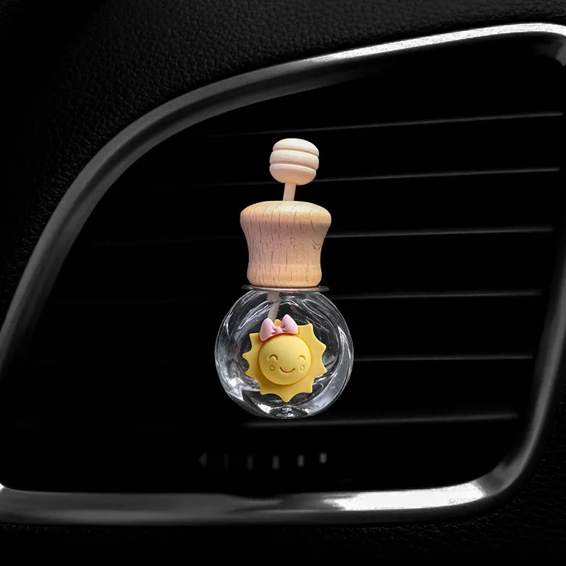 Car Fragrance Empty Glass Bottle Cute Car Air Freshener Bottle Perfume Clip Air Vent Outlet Aromatherapy Essential Oils Diffuser