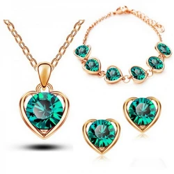 Simple heart necklace earrings bracelet three-piece element crystal fashion jewelry alloy diamond accessories