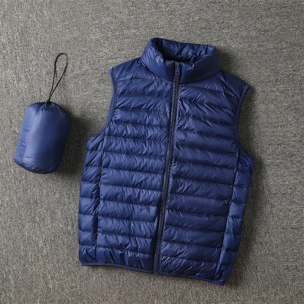 oem men packable ultra-light weight black puffer vest custom logo reversible quilted vest cotton puffer duck down vest