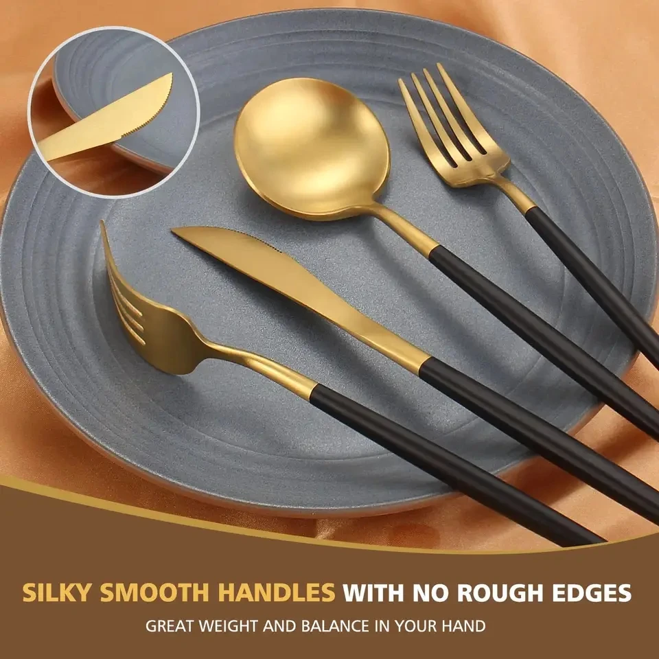 Goa Nordic Commercial Stainless Steel Cutlery Set Flatware Matte Gold Plated Silverware Spoon Fork Set Dinner Knife