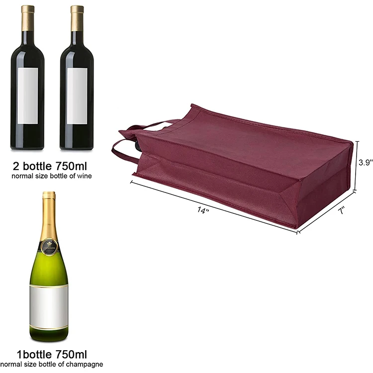 Custom logo red wine non woven wine bags with 2 bottle non woven wine bottle tote bag