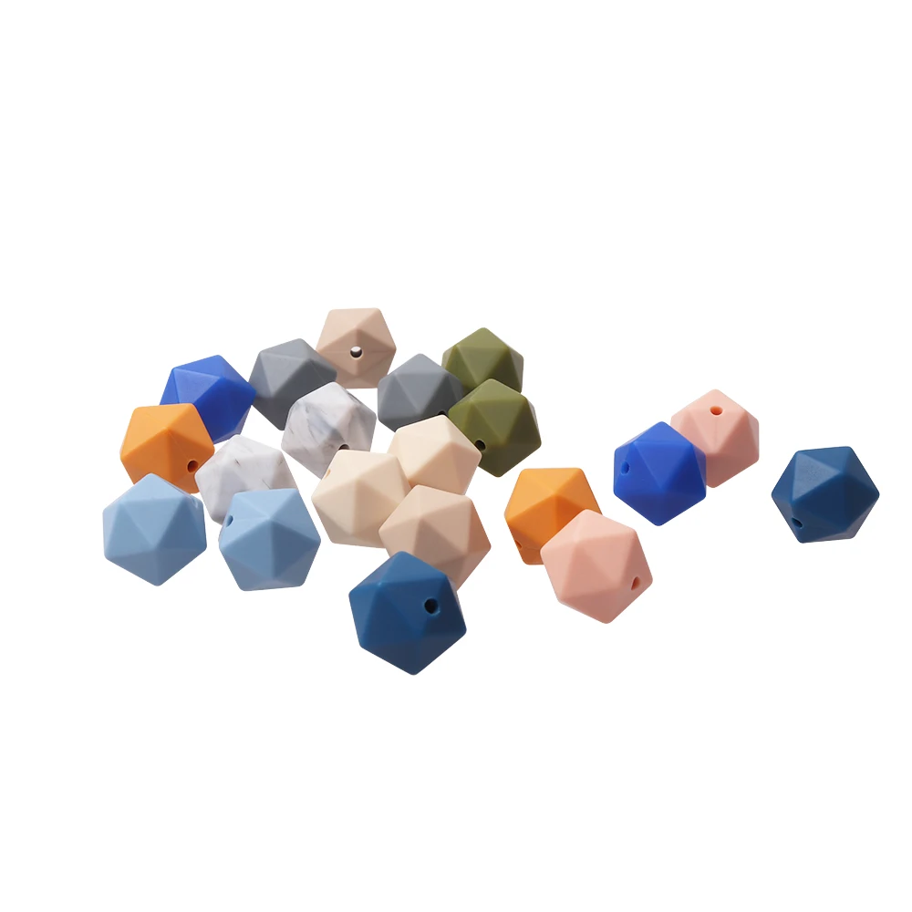 Оптом пищевого класса BPA бесплатные силиконовые жевательные 14 мм lcosahedron бусины игрушки-прорезыватели для