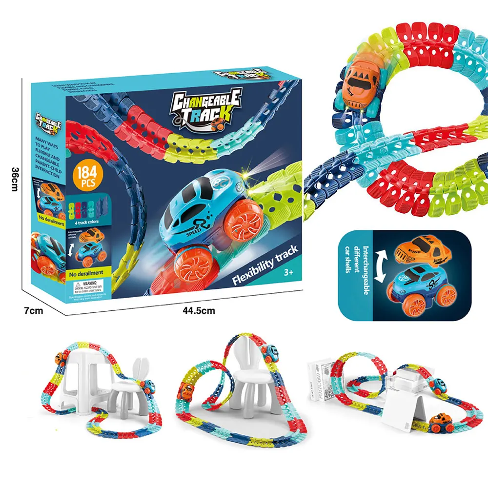 184PCS DIY Assembly Race Car With Light Changeable Tracks Slot Car Track Toy Flexible Racing Track Car For Kids