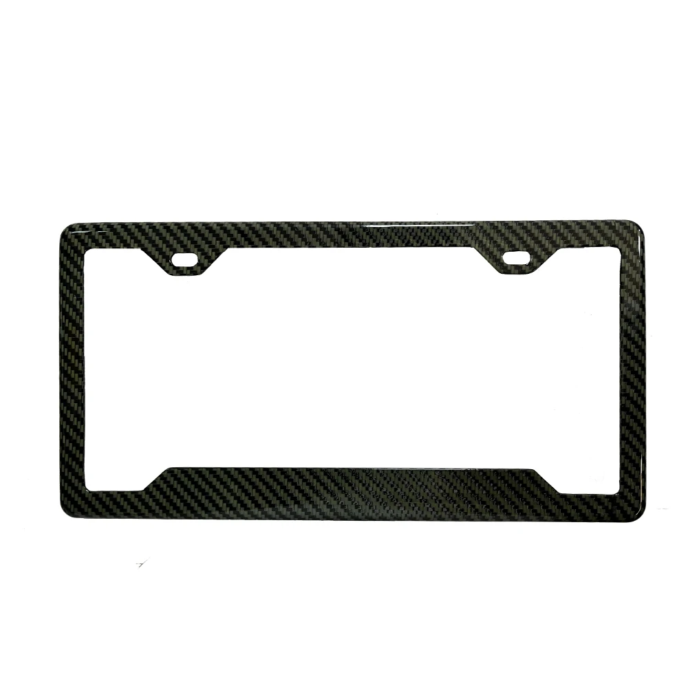 USA And Canada Size Low MOQ 1 Piece  Forged Carbon Fiber License Plate Frame - 2 Holes Angled Bottom - Gloss Finish