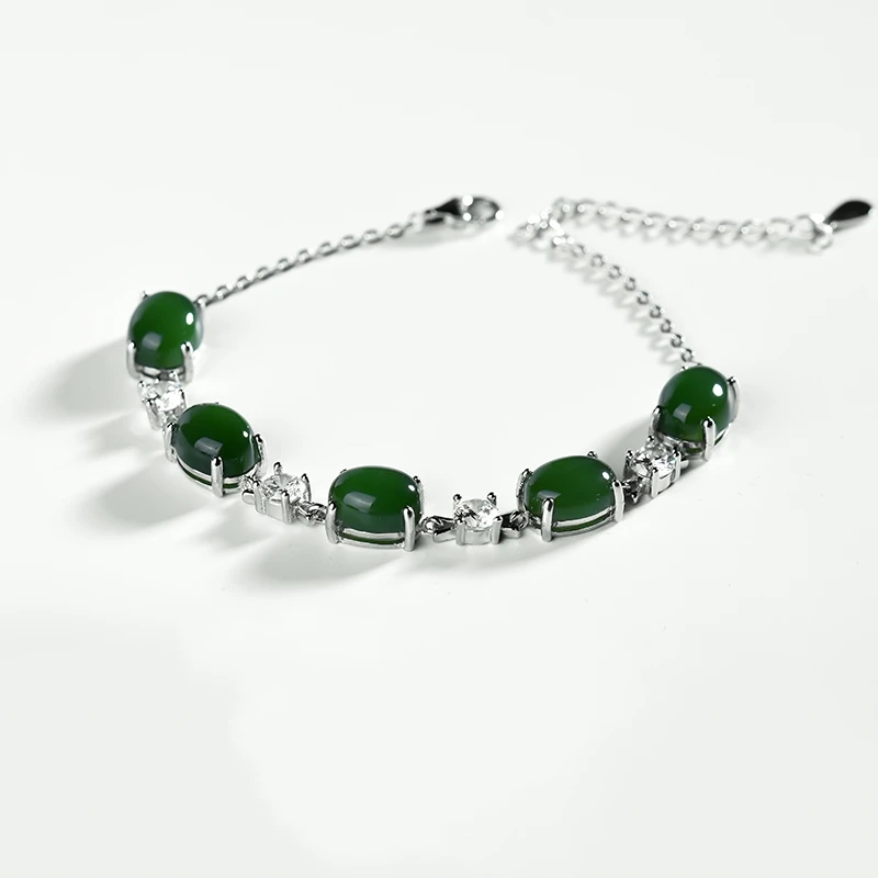 
Wholesale 2019 Natural Russian material jasper bracelet 925 silver inlaid jade zircon bracelet fashion ladies fashion jewelry 
