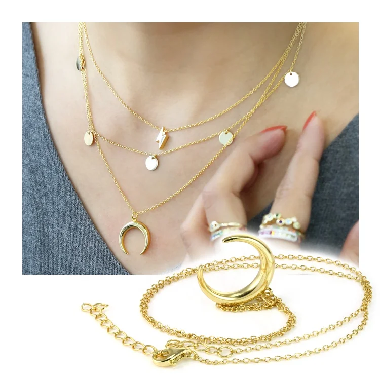 High Quality 925 Sterling Silver Jewelry Fashion Crescent Moon Pendants Necklaces 18K Gold Plated Necklaces for Women xupink