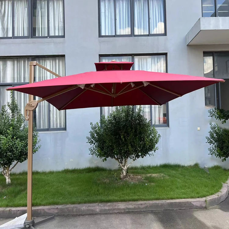 Uplion Big Roma Umbrella  Double Top Garden Patio Umbrella Aluminum Side Pole With Crank Cross Base Waterproof UV Protection