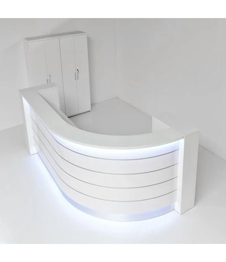 Elegant curve L-shape design artificial stone bank reception desk