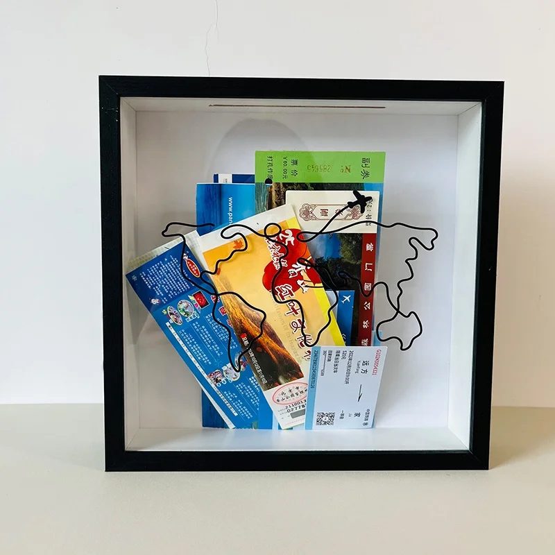 Adventure Archive BoxTravel Shadow Box with Slot, Loading Tickets Display Case Memories Travel Box Frame for Keepsake,