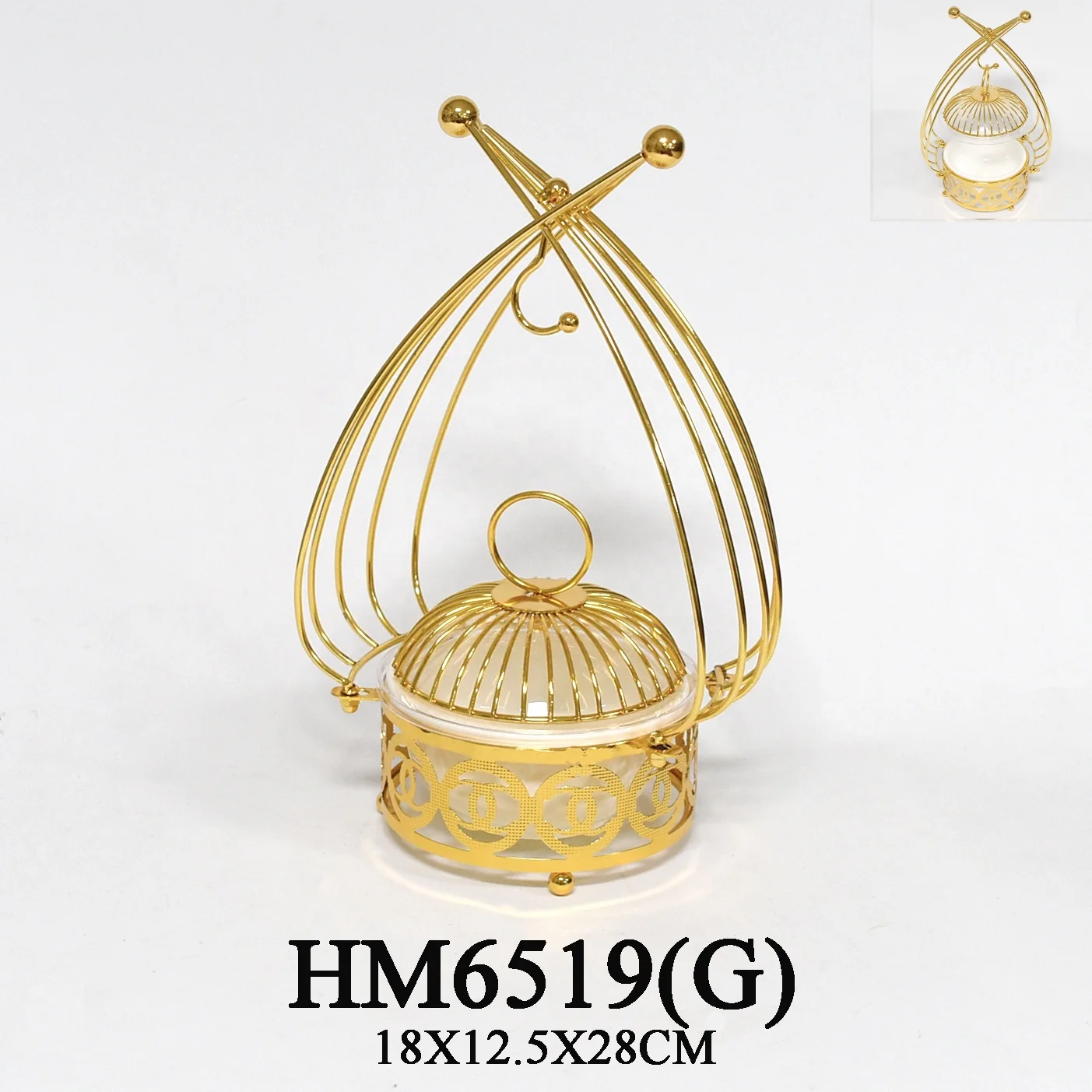 Metal luxury gold candy pot with cover and stand wedding decoration sugar pot