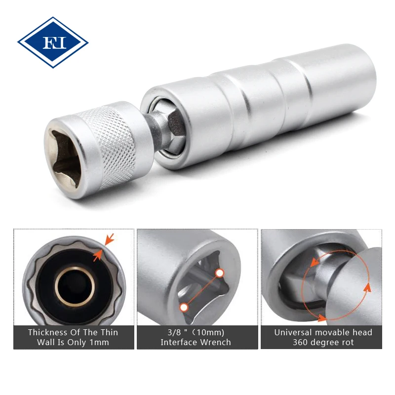 14mm 16mm Thin Wall Magnetic 360 degrees Swivel Spark Plug Socket  3/8-Inch Drive