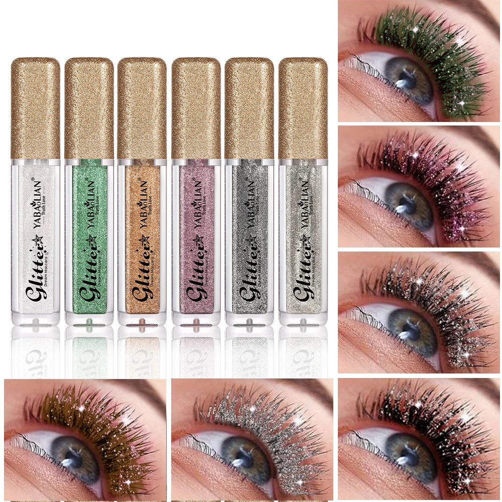 Glitter Mascara Eyeshadow Lengthening Volumizing Colorful Mascara Sparkling Diamonds Silver Diamond Mascara for Party Wedding