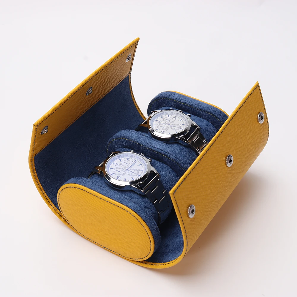 Luxury MAN Travel Leather Custom Two Watch Slots Watch Roll Box