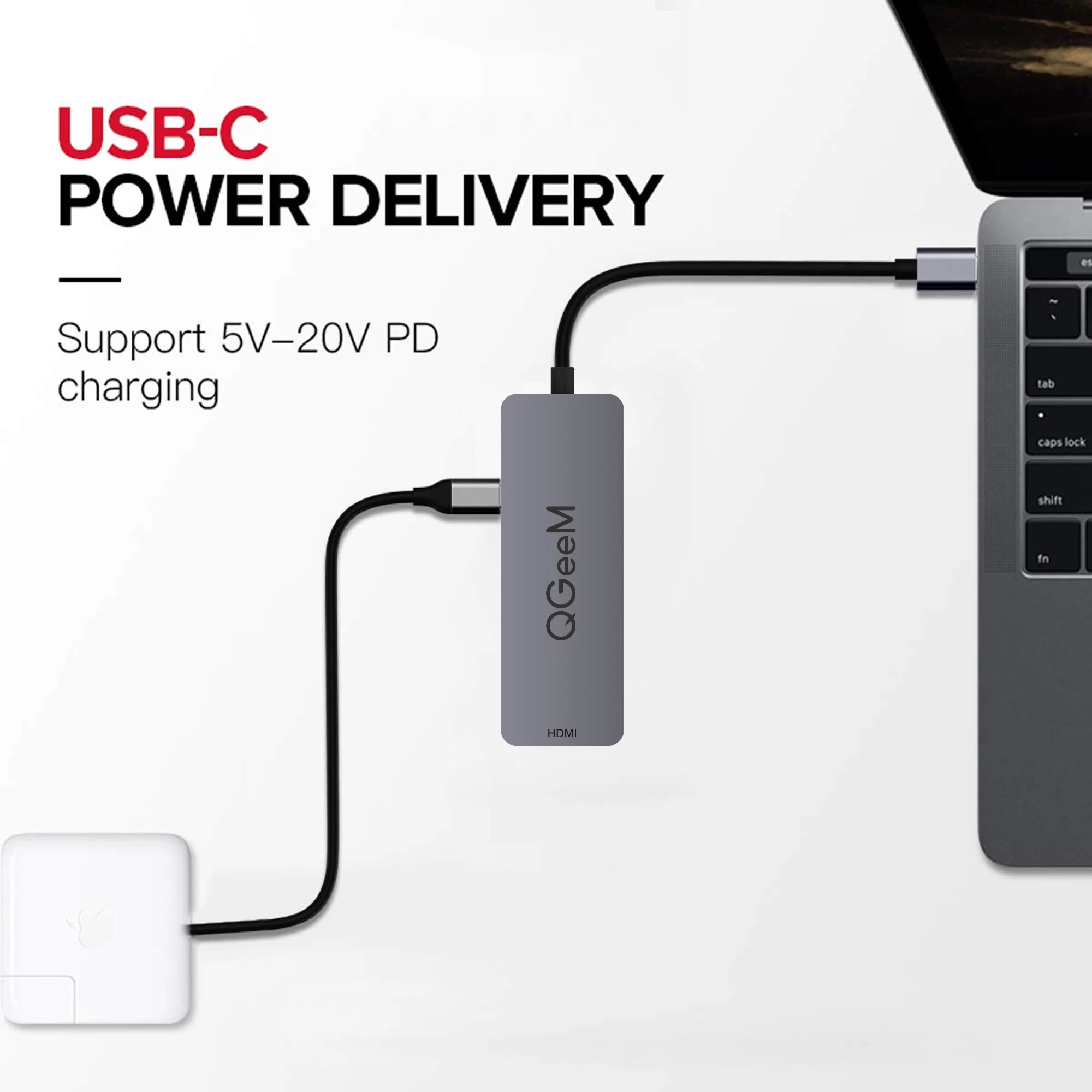  USB Hub 4 Port QGeeM 4-in-1 C(Thunderbolt 3) to HDMI Adapter 100W PD Compatible with MacBook Pro XPS