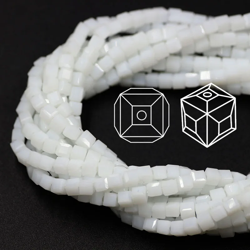 4mm 6mm square shaped glass beads wholesale transparent colorful crystal beads for bracelet making