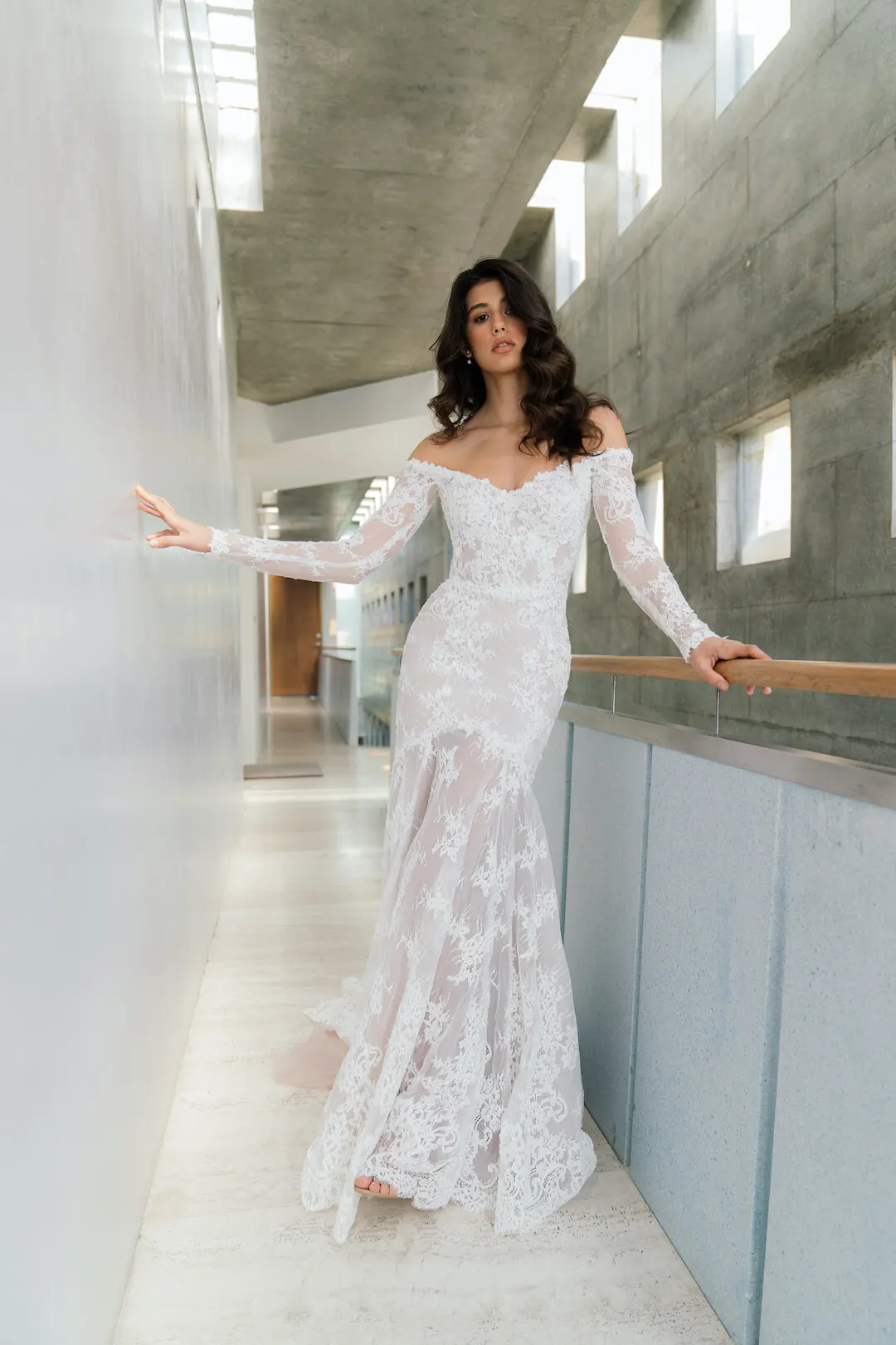 Grace low open back off-the-shoulder long sleeves mermaid wedding dresses for women with handmade silk flowers