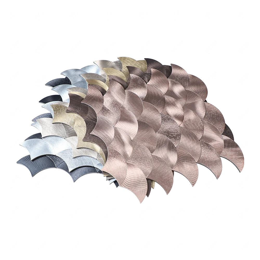 Embossed Fish Scale Gunmetal Gray Aluminum Mosaic Peel and Stick Metal Tile Backsplash for Camper Rental House Decoration