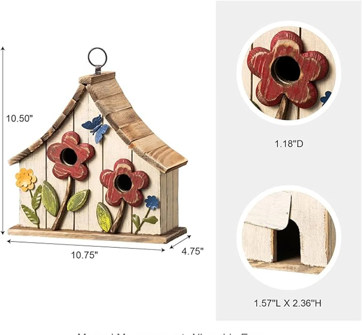 WILDMX Solid Wood Hanging Birdhouse with Flowers Rustic Two-Story Townhouse Hand-Painted Garden Bird Aviary Outdoor