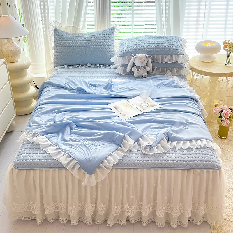 Hot Sale Luxury Ice Silk Cooling Thailand Natural Latex Mat Cooling Summer folding Sleeping Mat Summer quilt set