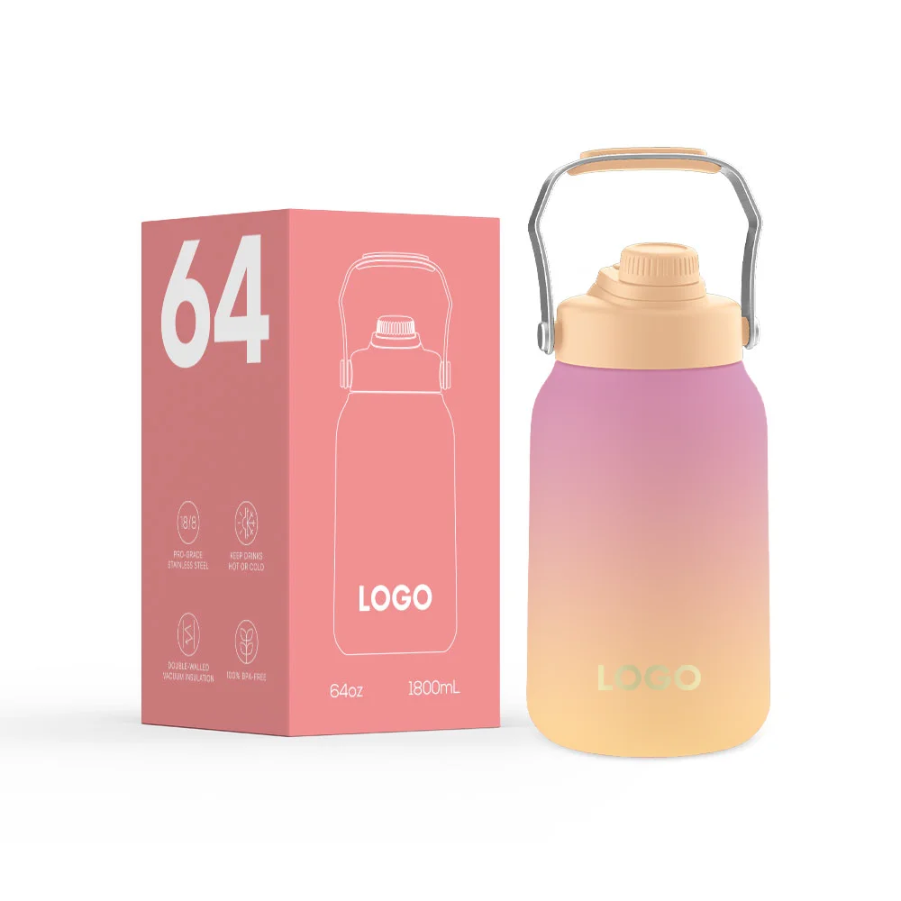 Custom Gradient Color 1 Gallon Water Jug With Spout Lid Stainless Steel Water Bottle With Handle 128oz Metal Travel Bottle